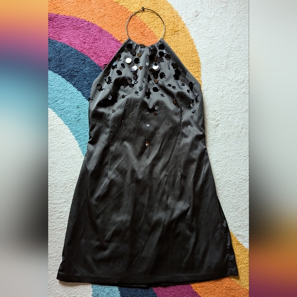H&M Black Sequin Satin Dress Y2K Style - Picture 2 of 15